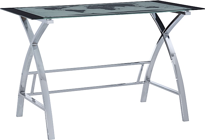 Powell Fulcher 48"W Glass Map Computer Desk, Chrome