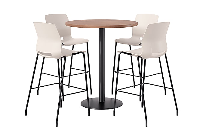 KFI Studios Proof Bistro Round Pedestal Table With Imme Barstools, 4 Barstools, River Cherry/Black/Moonbeam Stools