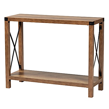 Baxton Studio Rumi Modern Farmhouse Wood And Metal Console Table, 30-1/4”H x 39-7/16”W x 13-13/16”D, Natural Brown Finished/ Black