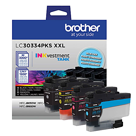 Brother® LC3033 Genuine High-Yield Multi-Pack Ink, Black/Cyan/Magenta/Yellow, Pack Of 4 Cartridges, LC30334PKS