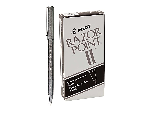 Pilot® Razor Point II Marker Pens, Pack Of 12, Super Fine Point, 0.3 mm, Black Barrel, Black Ink