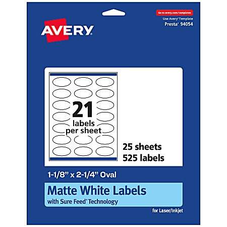Avery® Permanent Labels With Sure Feed®, 94054-WMP25, Oval,