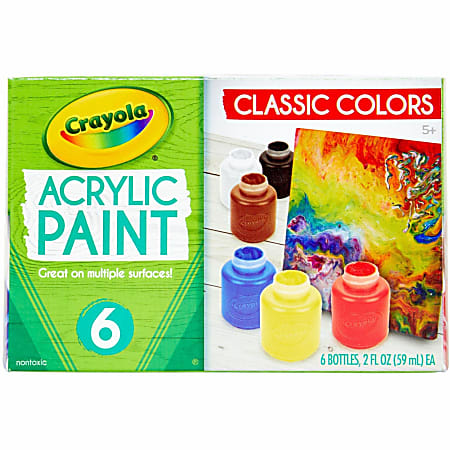 Crayola 6 color Acrylic Paint Set 2 oz 6 Set Deep Red Brilliant Yellow ...
