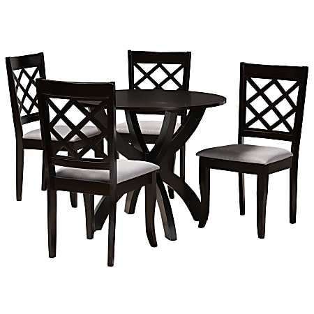 Baxton Studio Savina Dining Set, 29-15/16"H x 35-7/16"W x 35-7/16"D, Gray/Dark Brown