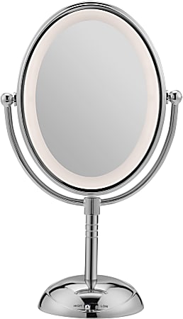 Conair Plastic Lighted Makeup Mirror 8 H x 4 34 W x 12 D Polished Chrome Office Depot