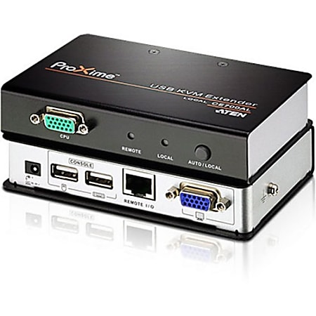 ATEN Proxime CE700A KVM Console/Extender - 1 Computer(s) - 1 Local User(s) - 1 Remote User(s) - 492.13 ft Range - WUXGA - 1920 x 1200 Maximum Video Resolution - 2 x Network (RJ-45) - 4 x USB - 2 x VGA - Proprietary Interface - 5.3 V DC Input Voltage