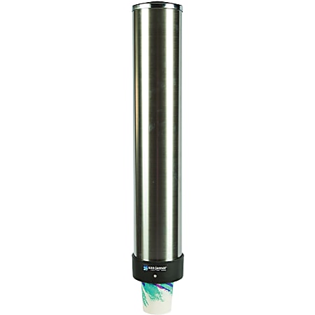 San Jamar® Pull-Type Beverage Cup Dispenser, For 12-24 Oz. Cups, Stainless Steel