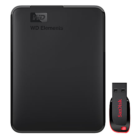 WD Elements 2TB External Hard Drive & SanDisk 16GB USB Flash Drive Bundle