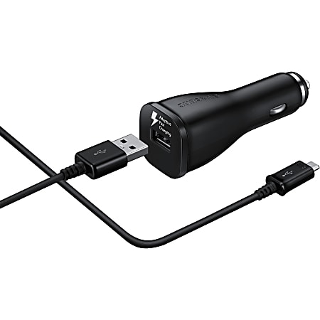 Samsung Adaptive Fast Charging Vehicle Charger (Detachable Micro USB - USB Cable), Black - 12 V DC Input - 5 V DC/2 A Output