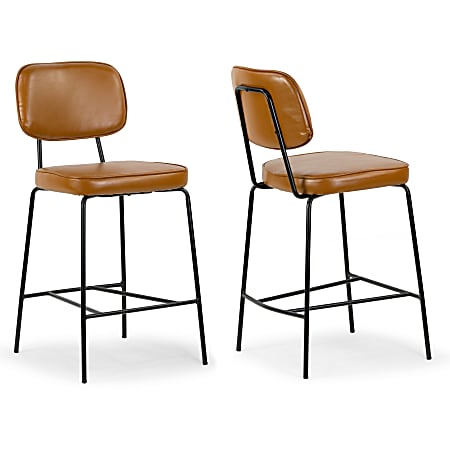 Glamour Home Avel Faux Leather Counter-Height Stools With Metal Legs, Cappuccino Brown/Black, Set Of 2 Stools