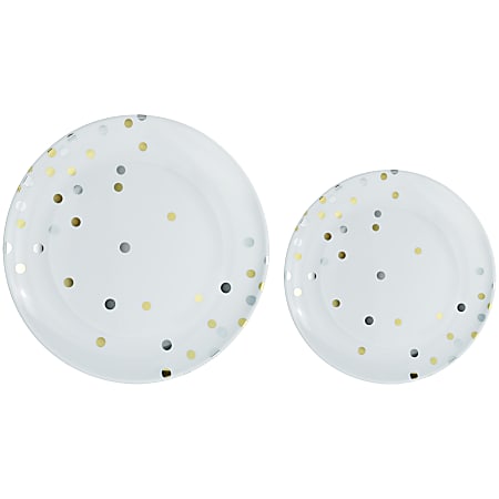 Amscan Round Hot-Stamped Plastic Plates, Gold, Pack Of 20 Plates
