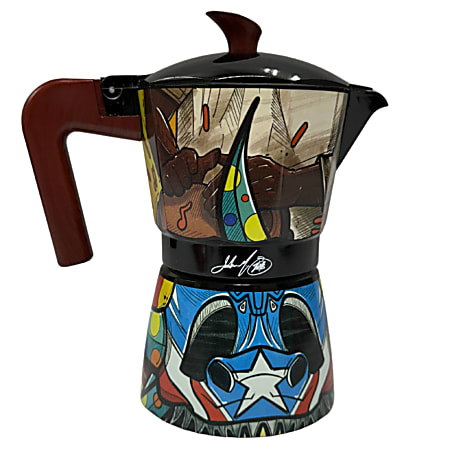Cocina Criolla 6-Cup Stovetop Aluminum Greca, Puerto Rican Artists Edition: Joshua Montes