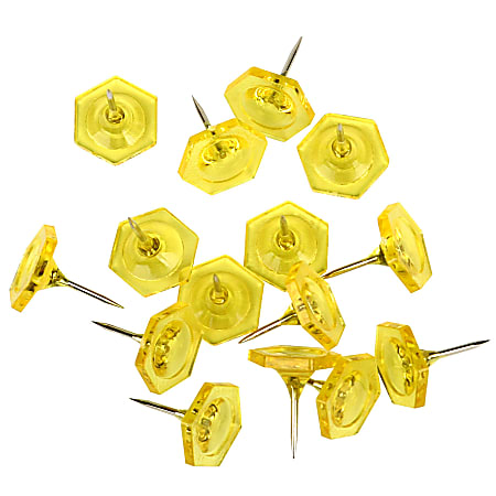 Fashion Pushpins, 3/5", Hexagon Shape, Yellow, Pack Of 60