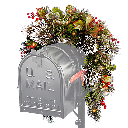 Battery-Operated Pre-Lit Wintry Pine Mailbox Swag, 36" Long