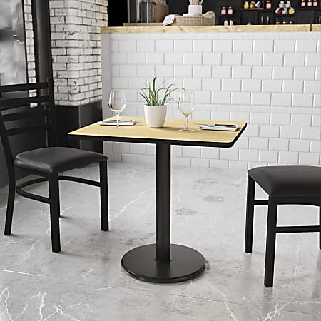 Flash Furniture Rectangular Laminate Table Top With Round Table Height Base, 31-3/16”H x 24”W x 30”D, Natural