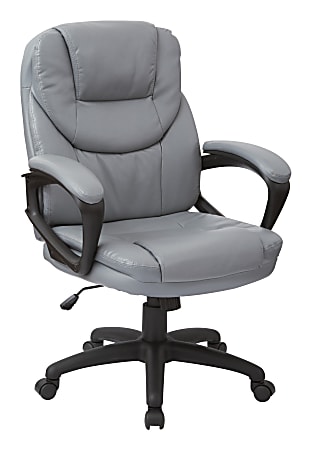 Office Star&trade; Work Smart&trade; Faux Leather High-Back Chair, Charcoal/Black