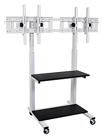 Luxor CLCD-DUAL Crank Adjustable Flat-Panel TV Cart, 66"H x 30″W x 29 1/2″D, Light Gray/Black