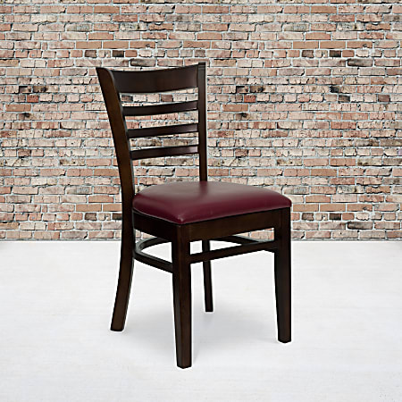 Flash Furniture HERCULES Ladder Back Wood Restaurant Accent Chair, Burgundy Vinyl Seat/Walnut Wood Frame