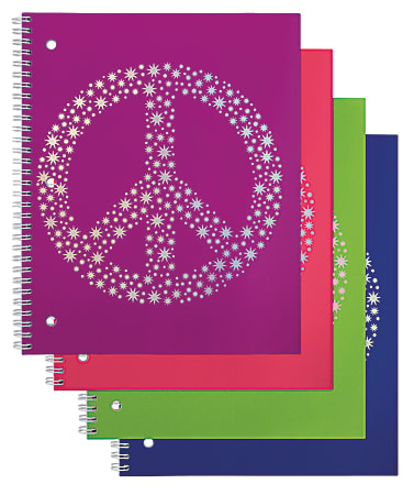 Office Depot® Brand Fashion Notebook, Peace Sign, 10 1/2" x 8 1/2", Wide Ruled, 160 Pages (80 Sheets), Assorted Colors