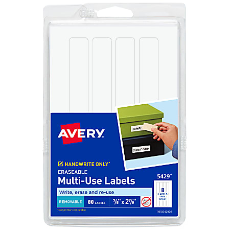 Avery® Removable Erasable Multipurpose Labels, 5429, 7/8" x 2 7/8", White, Pack Of 80