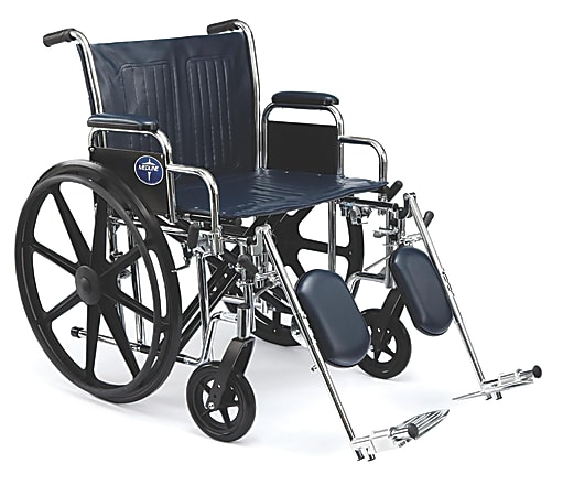 Medline Extra-Wide Wheelchair, Elevating, 24&quot; Seat, Navy/Chrome