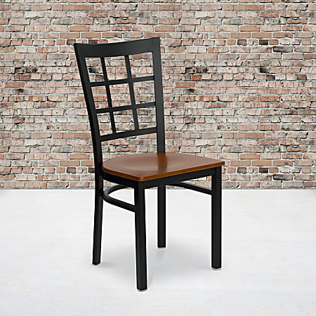 Flash Furniture HERCULES Window Back Restaurant Accent Chair, Cherry Seat/Black Frame