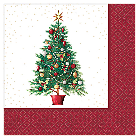 Amscan Oh Christmas Tree 2-Ply Beverage Napkins, 5" x 5", Multicolor, Pack Of 250 Napkins