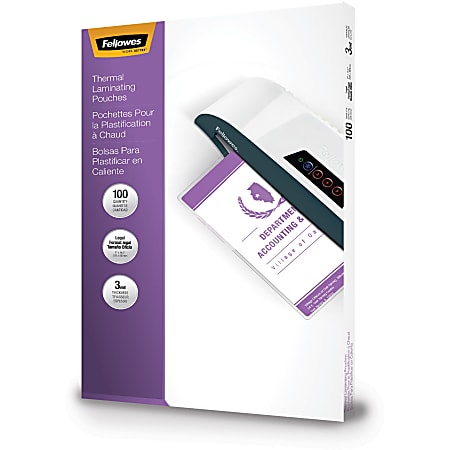 Fellowes Laminating Pouches, Type G, Glossy, 3 mil Thick, 9" x 14.50", Clear, Pack Of 100