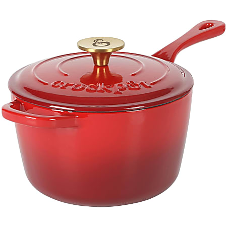 Crock-Pot Artisan 3-Quart Enameled Cast Iron Saucepan With Lid, Red/Gold