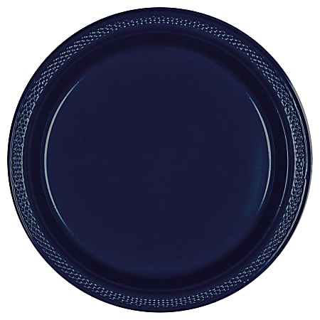 Amscan Round Plastic Plates, 7", True Navy, Pack Of 80 Plates