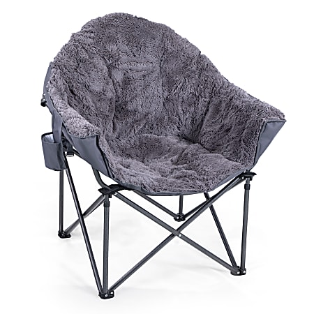 ALPHA CAMP Deluxe Plush Oversized Moon Saucer Dorm Chair, Gray/Black