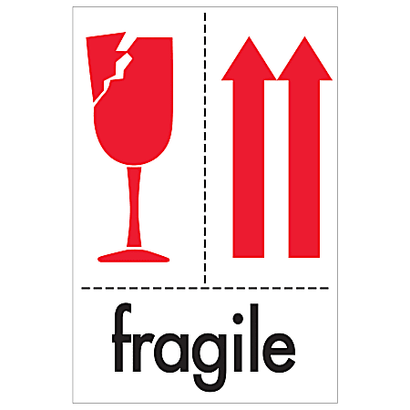 Tape Logic® Preprinted International Safe-Handling Labels, DL2151, Fragile, Rectangle, 4" x 6", Red/White/Black, Roll Of 500