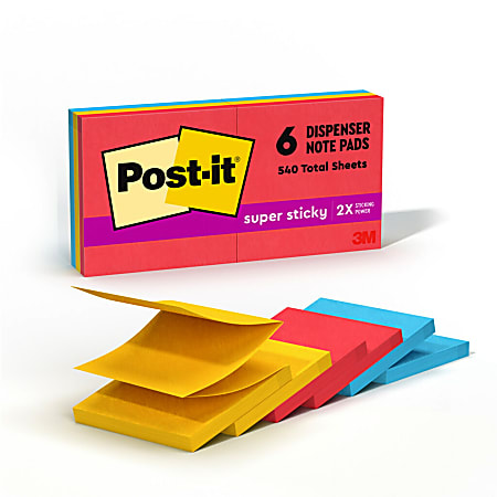 Post-it&reg; Super Sticky Pop Up Notes, 3 x 3 in, 6 Sticky Note Pads, 90 Sheets/Pad, 2X the Sticking Power, School Supplies, Playful Primaries