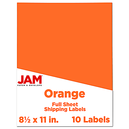 JAM Paper® Full-Page Mailing And Shipping Labels, 337628612, 8 1/2" x 11", Orange, Pack Of 10