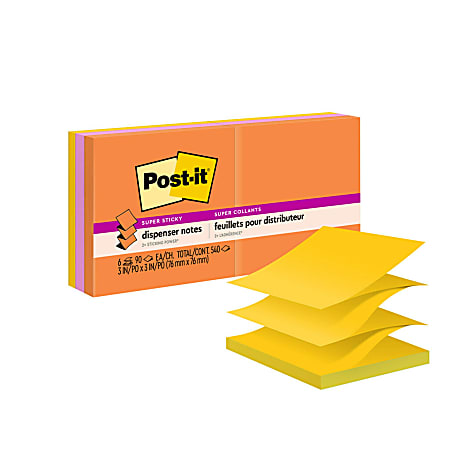 Post-it® Super Sticky Notes, 3 in x 3 in, 6 Pads, 90 Sheets/Pad, 2x the Sticking Power, Energy Boost Collection