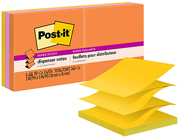 Post-it® Super Sticky Notes, 3 in x 3 in, 6 Pads, 90 Sheets/Pad, 2x the Sticking Power, Energy Boost Collection
