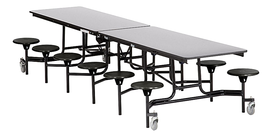 National Public Seating 12' Rectangle Mobile Table With 12 Stools, Black/Gray Nebula