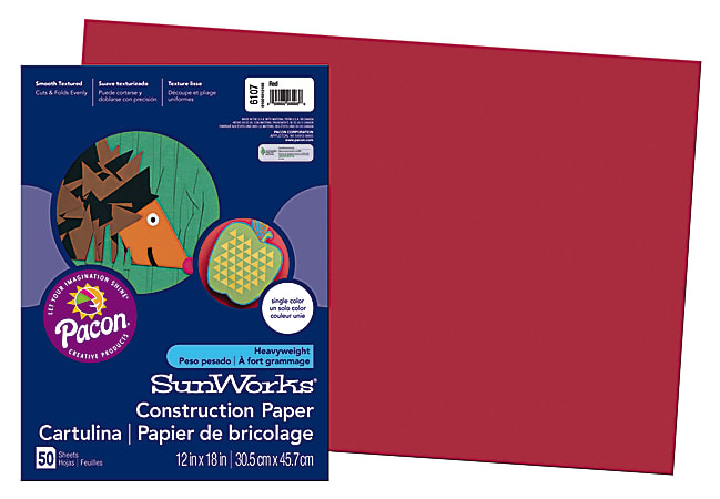 SunWorks® Construction Paper, 12" x 18", Red, Pack
