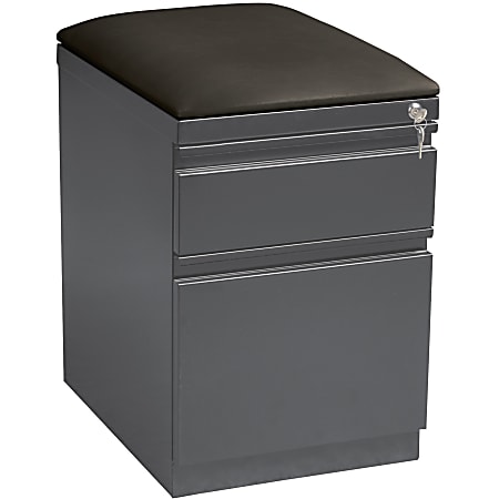 Lorell® 19-7/8"D Vertical 2-Drawer Mobile Pedestal File Cabinet With Seat Cushion, Metal, Charcoal