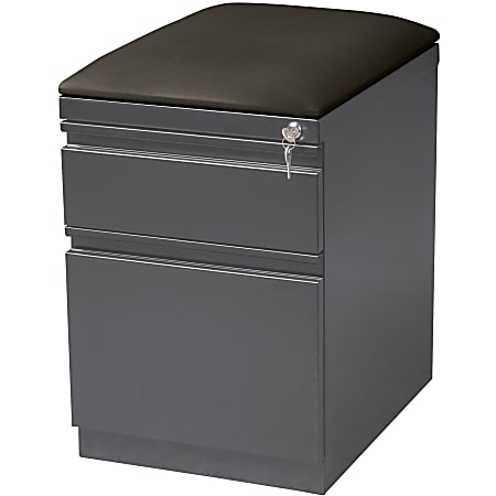 Portland 16W Two Drawer Mobile File Pedestal with Cushion Sandalwood Laminate/Gray Fabric 