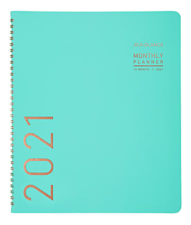 AT-A-GLANCE® Contemporary Monthly Planner, 9" x 11", Teal, January To December 2021, 70250X42