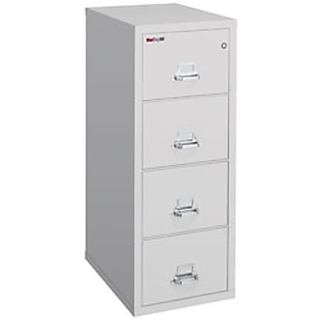 FireKing® 25"D Vertical 4-Drawer Letter-Size Fireproof File Cabinet, Metal, Platinum, White Glove Delivery