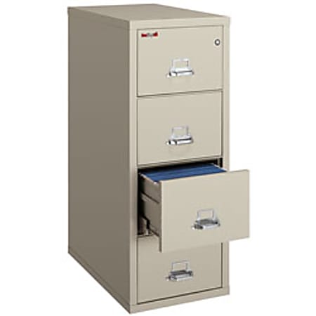 FireKing® 25"D Vertical 4-Drawer Legal-Size Fireproof File Cabinet, Metal, Parchment, White Glove Delivery