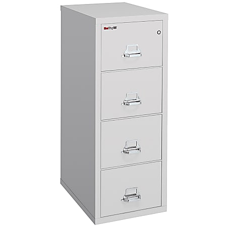 FireKing® 25"D Vertical 4-Drawer Legal-Size Fireproof File Cabinet, Metal, Platinum, White Glove Delivery