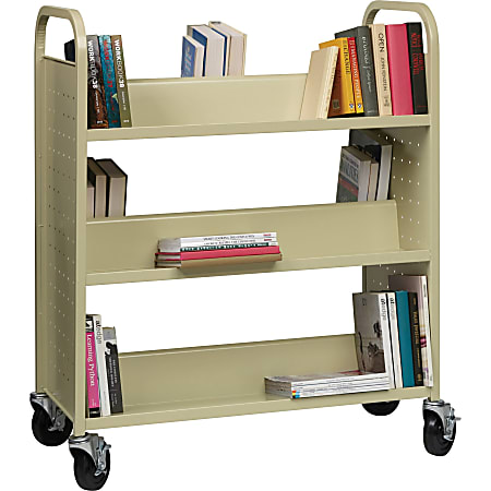 Lorell® Double-Sided Mobile Steel Book Cart, 6-Shelf, Putty