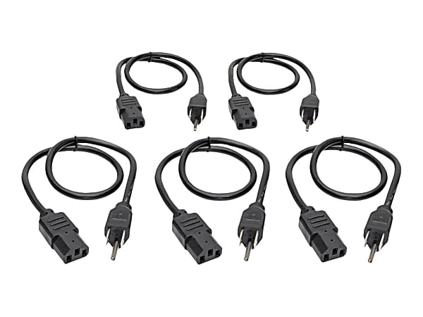 Eaton Tripp Lite Series Desktop Computer Power Cord, NEMA 5-15P to C13, 5-Pack - 10A, 125V, 18 AWG, 2 ft. (0.61 m), Black - Power cable - power IEC 60320 C13 to NEMA 5-15 (M) - AC 110 V - 2 ft - black (pack of 5)