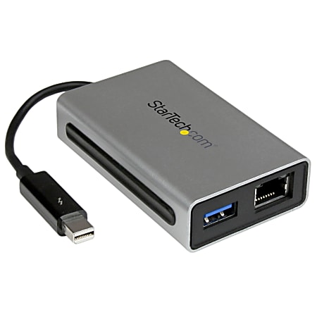 StarTech.com Thunderbolt to Gigabit Ethernet plus USB 3.0 - Thunderbolt Adapter - Add a Gigabit Ethernet port and a USB 3.0 hub port to your Thunderbolt-equipped MacBook or Ultrabook - Thunderbolt to Gigabit Ethernet + USB 3.0 - Thunderbolt Adapter