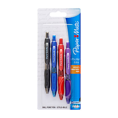 Paper Mate® Profile™ Mini Retractable Ballpoint Pens, Bold Point, 1.4 mm, Translucent Barrel, Assorted Ink Colors, Pack Of 4
