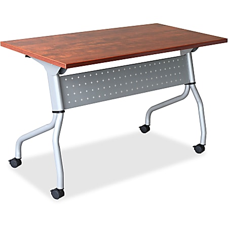 Lorell® Flip Top Training Table, 60"W, Cherry/Silver