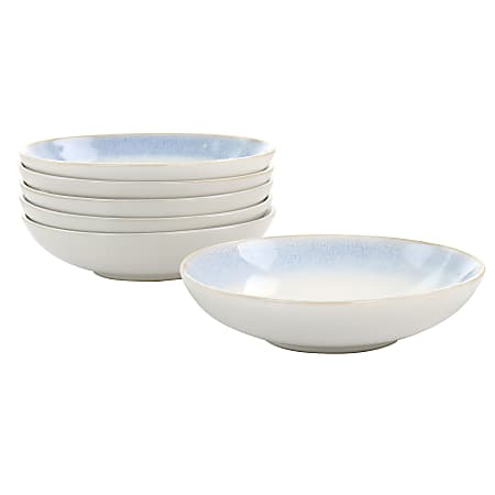 Martha Stewart Stoneware 6-Piece Dinner Bowl Set, 8-1/4", Blue Rim